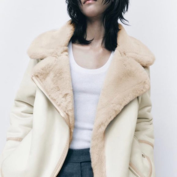 ZARA Women's Faux Suede Double Faced Long Jacket(Ecru, US L/EUR L) - Picture 2 of 15